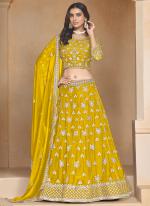 Organza Yellow Wedding Wear Embroidery Work Lehenga Choli